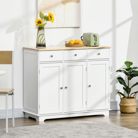 Versatile White Storage Sideboard with Adjustable Shelves and Drawers for Dining Room,Kitchen,or Living Room-Easy to Clean and Safe Design (1/5)