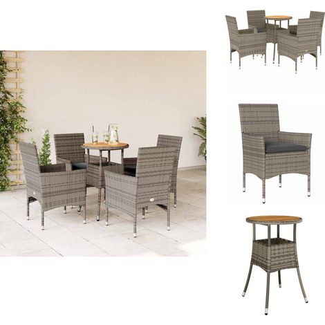 Ensemble à manger de jardin et coussins 5 pcs gris rotin acacia - Salon De Jardin - Mobilier De Jardin - Set De Salon De Jardin - Table De Jardin - Chaises De Jardin (1/5)