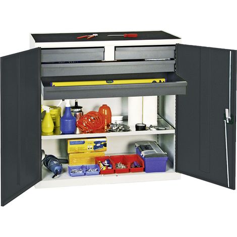 Stumpf Armoire à outils et matériaux série 3000 gris clair / gris anthracite + 2 tiroirs 100 mm + 2 tiroirs 100 mm continus + 1 tablette coulissante - 3007471
