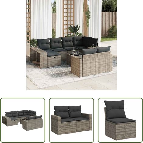 Gartenmöbel - 11-tlg. Garten-Sofagarnitur mit Kissen Grau Poly Rattan (1/5)