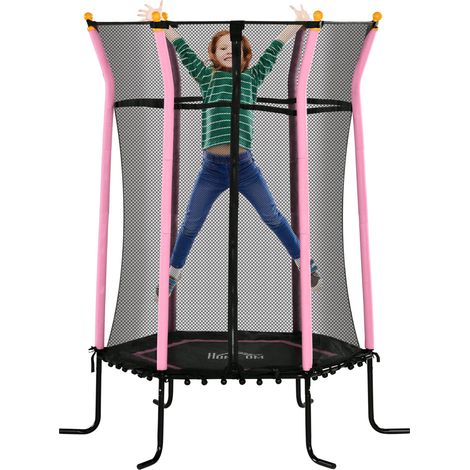 Trampolino Tappeto Elastico per Bambini con Ingresso a Cerniera e Pali Imbottiti Ø163.5x190 cm in Acciaio, PP e EPE Rosa (1/5)