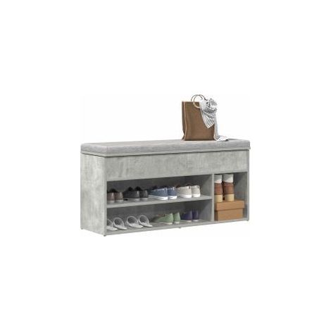 Banc à chaussures gris béton 102x30,5x45 bois d'ingénierie (1/5)