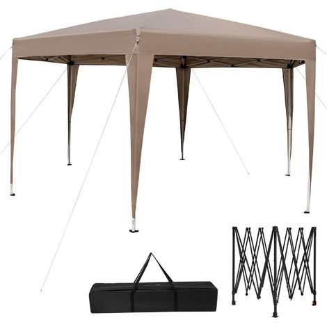 TRADE SHOP - Gazebo Tenda Richiudibile Da Giardino Esterno 3x3mt Per Campeggi Festa Con Borsa Trasporto - Tortora (1/2)