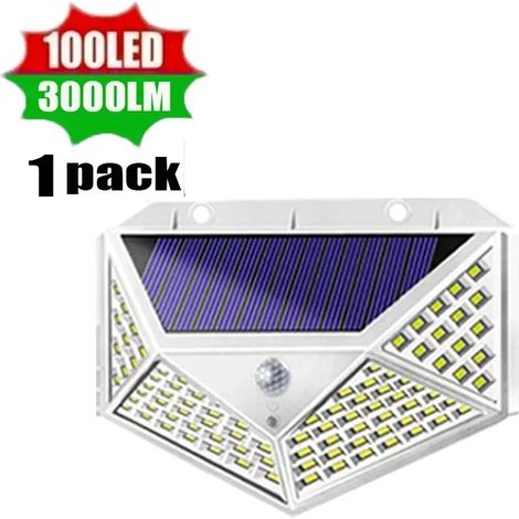 Projecteur solaire extérieur à détecteur de mouvement (100 LED), panneau séparé, 3 modes d'éclairage, compatible avec jardin, garage et appliques murales étanches. (1/5)