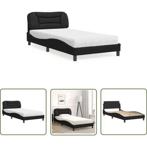 The Living Store Lit avec matelas noir 100x200 cm similicuir - Lit Double - Lit Confortable - Lit Design - Literie - Sommier Tapissier (1/5)
