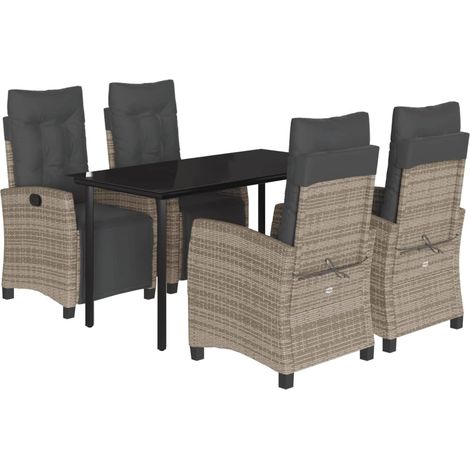 Set comedor de jardín 5 piezas con cojines ratán sintético gris vidaXL (1/5)