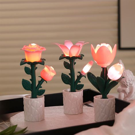 Lampe De Nuit Fleur - Lampe De Table En Forme De Tulipe - Décoration Intérieure Pour Chambre À Coucher Et Salon - 14 X 8 X 8 Cm - 1 Pièce (1/5)