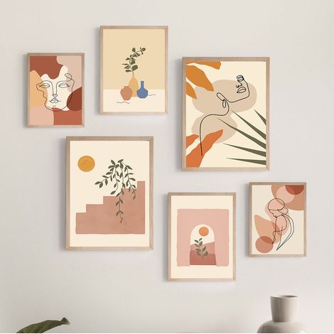 Ensemble de 6 tableaux muraux sans cadre Morandi Home pour salon, ambiance chaleureuse, décoration murale contemporaine sur toile pour la cuisine et.