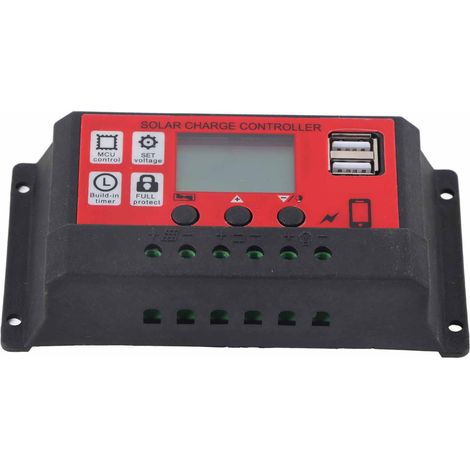 Contrôleur de charge solaire, régulateur intelligent de batterie de panneau solaire réglable avec écran LCD, 12V 24V 20A. (1/5)