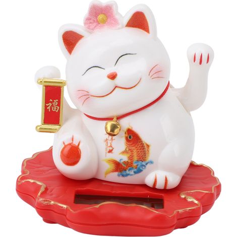 Toivize 2314A Gatto portafortuna solare, ABS bianco, 80 mm, decorativo per ufficio o auto (1/5)