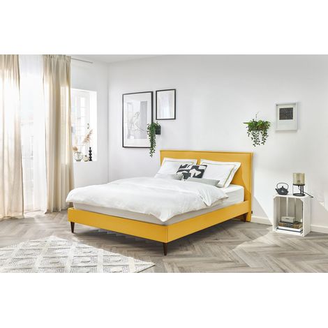 BOBOCHIC - Lit SARY avec lattes massives pieds en bois wengé 180x200 Jaune moutarde (1/5)