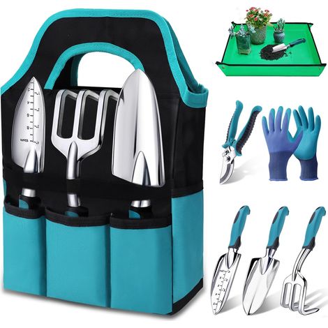 Kit à Outils de Jardinage, 7 Pièces Outil Jardinage, Ensemble Cadeau de Jardin Résistant à la Rouille avec Un Fourre-Tout de Rangement Durable,durable