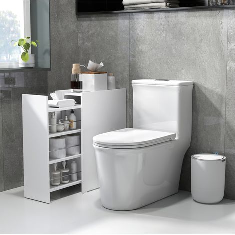 Mobile bagno stretto bianco con cassetto e 3 scomparti, 47 x 25 x 66,5 cm, OKWISH (1/5)