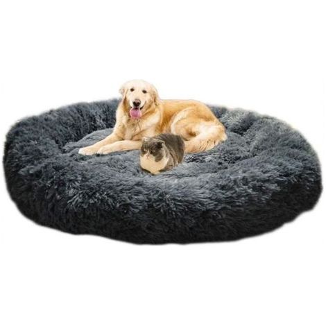 Panier pour chien - Lit rond XXL 100 cm en peluche - Rembourrage moelleux et lavable - Pour grands chiens et chats - Coussin douillet - Gris (1/5)