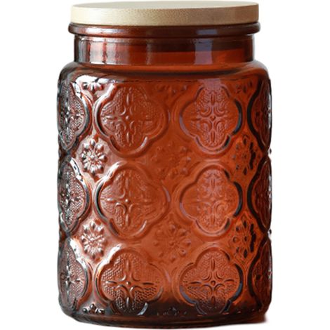 1 bocal en verre, bonbonnière avec couvercle en bambou et joint étanche, 700 ml, 14 x 9,5 cm, pour thé, café, bonbons, biscuits et épices (1/5)