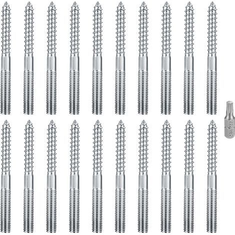 20 - Vis à double filetage M8 - Boulon de suspension Torx - Tige filetée d&39assemblage cheville béton - Fixation bois et maçonnerie pour meubles et garde-corps - Argent - M8x80cm (1/5)