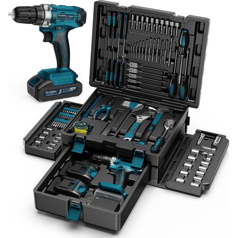 Perceuse Visseuse Sans Fil 21V, Caisse a Outil 256PCS avec Tiroir (1/5)