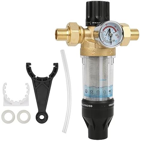 Filtre à eau avec manomètre, filtre à eau réutilisable, pré-filtre à sédiments, filtre à eau Spin Down Sediment, filtre fin lavable (1" avec adaptateur 1/2") (1/5)
