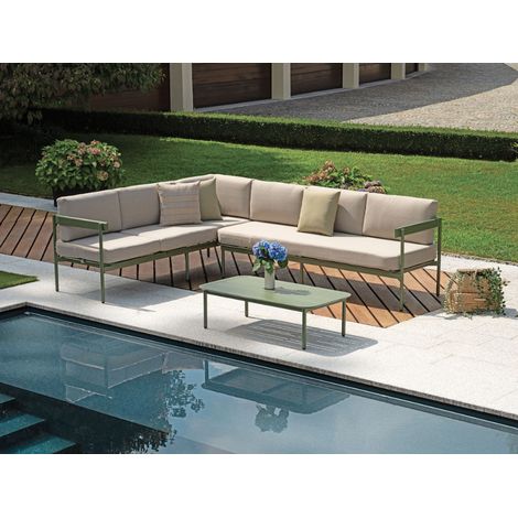 Salotto angolare composto da 2 divani e tavolino in alluminio verde MALIGI HOME MG/TIGLIO Verde (1/5)