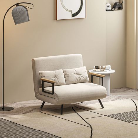 Canapé-lit 3 en 1 en tissu effet velours avec dossier réglable et 2 coussins, 102 x 73 x 81 cm, blanc crème (1/5)