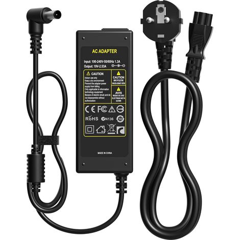 Alimentation 19V Chargeur Compatible avec LG Monitor 19" 20" 22" 23" 24" 27" 29" 32" 34" Samsung 22" 32" TV LED LCD Téléviseur écran Adaptateur 19V 2.53A Charger 6.5mm x 4.4mm (1/5)
