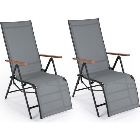 COSTWAY Sedia da Giardino, Schienale Regolabile 6 Livelli (Grigio,2) (1/5)