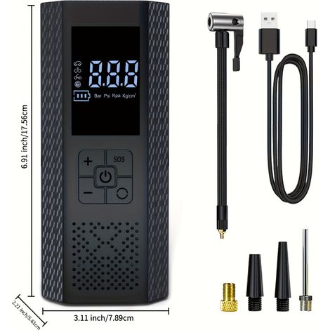 Compresseur d'air portable pour pneus, 150 PSI, chargement USB, avec télécommande et écran.-AquaForge (1/5)