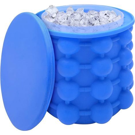 Grand seau à glaçons en silicone bleu, 2 en 1, seau à glaçons à refroidissement rapide, seau à glaçons pour fête, match, pique-nique, cocktail (1/5)