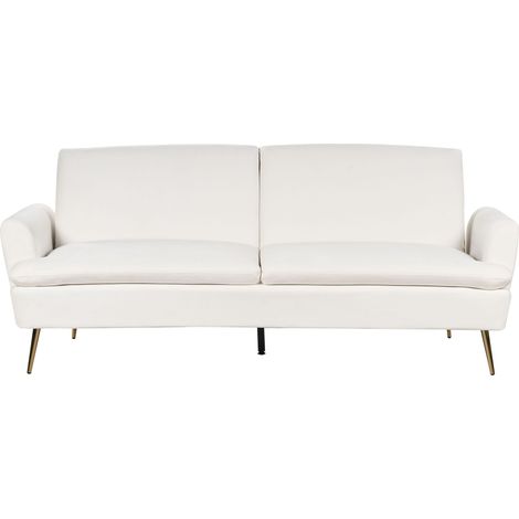 Divano Letto in Velluto Bianco Sporco 3 Posti Click Clack Gambe Metallo Dorato Vettre