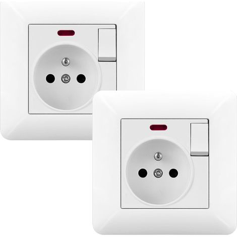 Lot de 2 Prise Électrique Murale 16A avec Interrupteur et LED – Prise Encastrable 240V Norme Française Blanc (1/5)