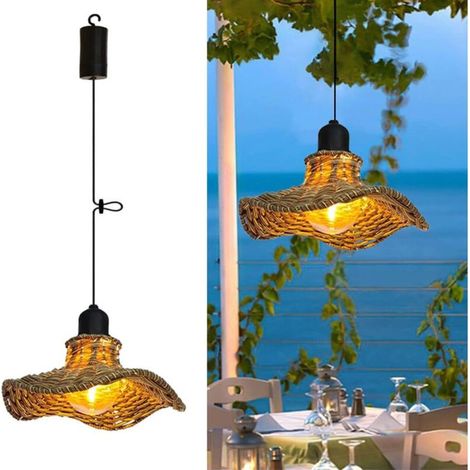 Batteriebetriebene Hängelampe aus Rattan, 18,5 x 7,5 cm, warmes Licht, IP44 wasserdicht, geeignet für Garten und Wohnbereich (1/4)