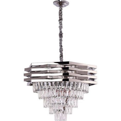 Lustre Suspension Design en Chrome et Verre pour Salon et Entrée Ø 60 cm 12x E14 - PANGIVO (1/2)