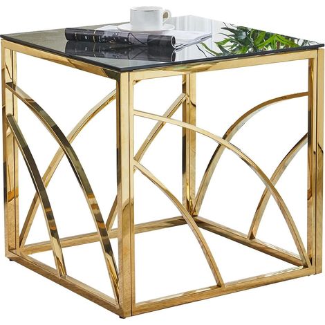 Jymtom – Table basse carrée en verre trempé 8 mm – cadre en acier inoxydable doré – design minimaliste – 55x55x55 cm – surface durable et élégante (1/5)