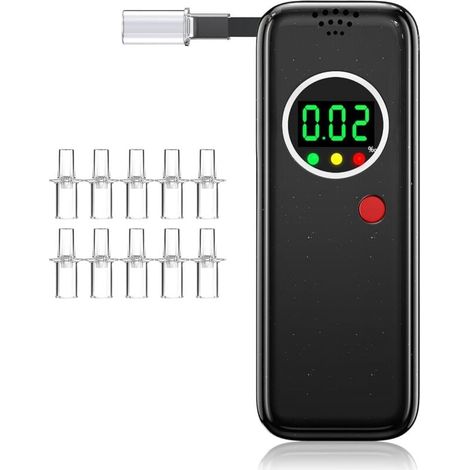 Breathalyzer, High Precision Police Breathalyzer with Digital LCD Color Display, Professional Breathalyzer with 10 Mouthpieces (Black) MUMU