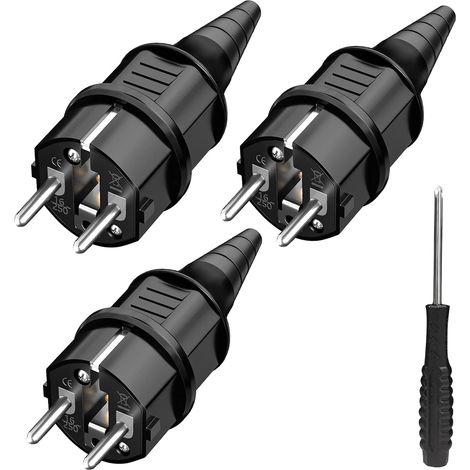 3x männliche Steckdose, Netzsteckdose, spritzwassergeschützt, langlebig für 6–16 mm Kabel, SEBS-Erdungskontakt, IP44