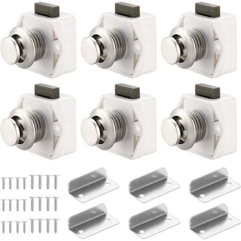 6 Pcs Loquet Bouton Poussoir Sans Clé Serrure Tiroir Verrou Porte Placard Caravane Camping-Car Bateau (1/4)