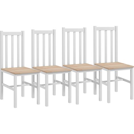 Juego de 4 sillas de comedor silla de cocina con respaldo de listones marco de madera de pino carga 120 kg 38,5x47,5x99 cm blanco y madera (1/5)