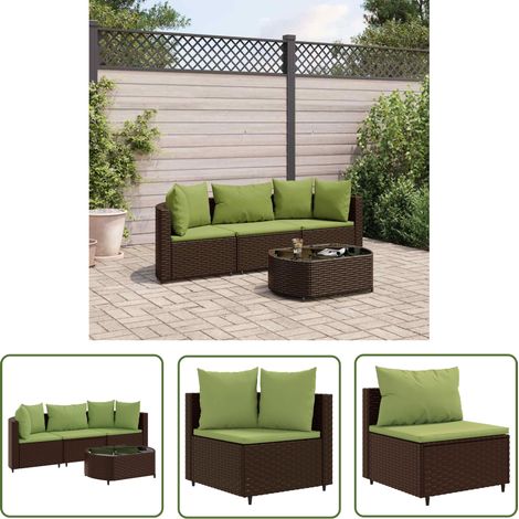 The Living Store 4-tlg. Garten-Sofagarnitur mit Kissen Braun Poly Rattan - Gartengestelle - Gartenmöbelset - PE-Rattan Möbel - Outdoor Sofa - Lounge Set (1/5)