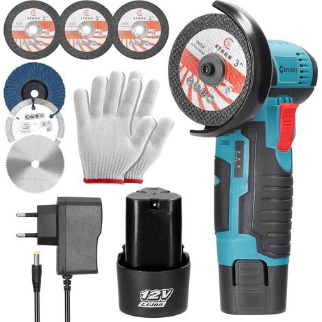 Mini meuleuse d'angle sans fil 12V avec 2 batteries 2000mAh – Vitesse 19500 tr/min – Lame 75mm pour coupe précise – Outil ergonomique (1/5)