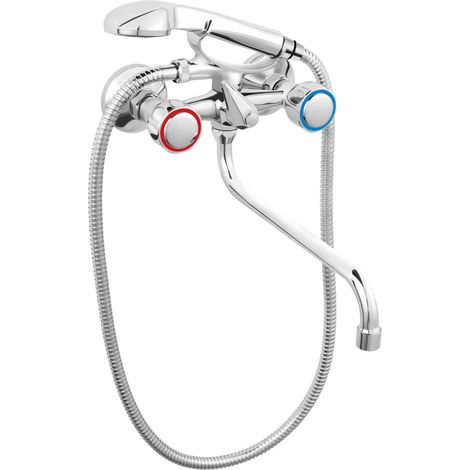 Standard-Badewannenarmatur mit Duschset und 1/2"-Schwenkauslauf, verchromt (1/2)
