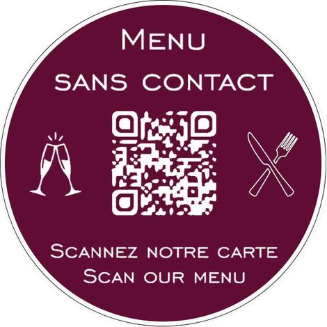 Menu sans contact personnalisé format rond QR Code - Présentation menu hôtel restaurant sans contact - Couleur bordeaux (1/3)