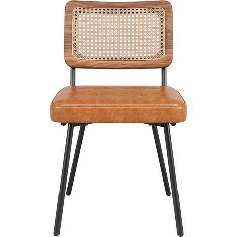 Chaise de salle à manger ergonomique en PU et rotin PE, pieds en métal avec patins réglables, 61x46x79 cm (1/5)