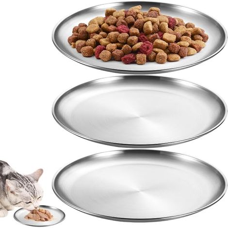 3 flache Edelstahl-Katzennäpfe, 14 cm Katzennapf mit großen Noppen, leicht zu reinigen (1/5)
