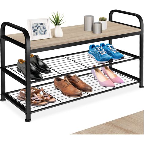 Étagère à chaussures style industriel 91x36x55cm bois clair en acier (1/5)