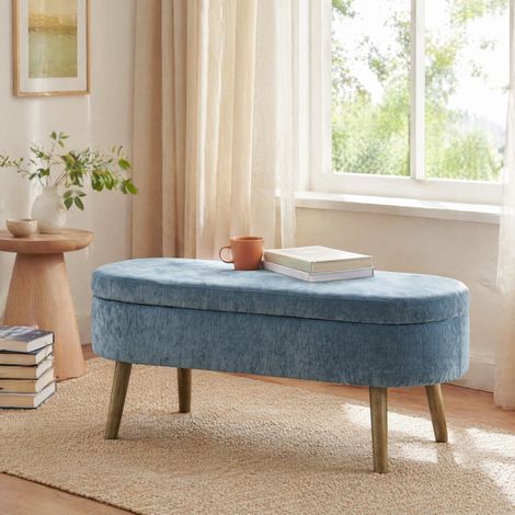 Banquette de rangement 20L en chenille bleue OKMYHOME (1/5)