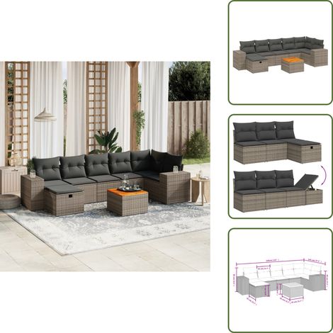 Ratán sintético - vidaXL Set de sofás de jardín 8 pzas y cojines ratán sintético gris - Sofás de jardín gris