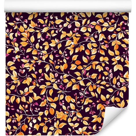 Papier peint à motif floral complexe, bordeaux et orange, 50 x 1000 cm (1/5)
