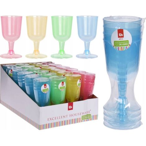 Ensemble de 4 verres à vin en plastique colorés