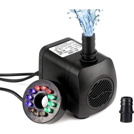 Water Pump, Shienus 15W 800L/H Fountain Pump with 12 Color LED Light for Fountain Pool Garden Pond Fish Tank Aquarium Water(with Plug) (1/5)
