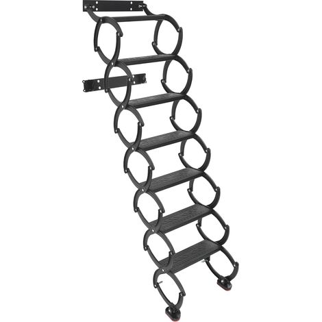 Escalier escamotable mural de niveau 7, 40 x 195 cm, escalier coulissant d'intérieur, échelle télescopique en métal, échelle pliante antidérapante, charge maximale 200 kg, noir (1/5)